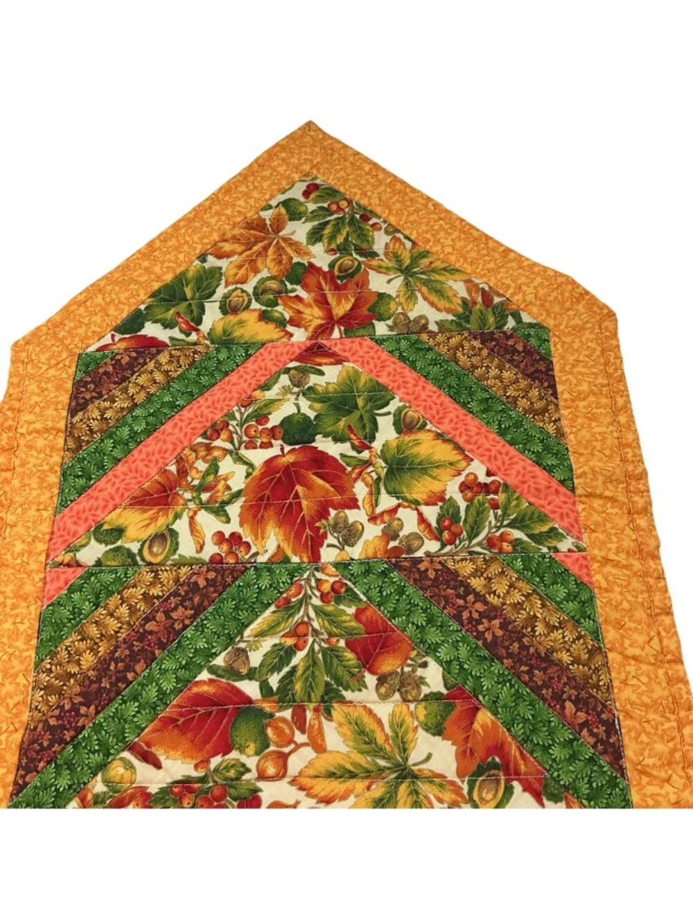 Fall Leaf Quilted Table Runner With Autumn Colors & Geometric Design - Handmade